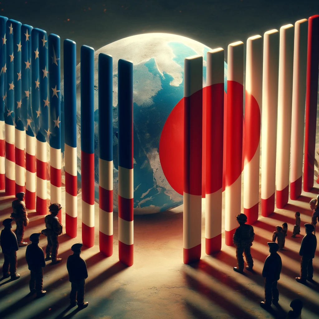 アメリカの国旗と日本の国旗で排外主義を表す絵