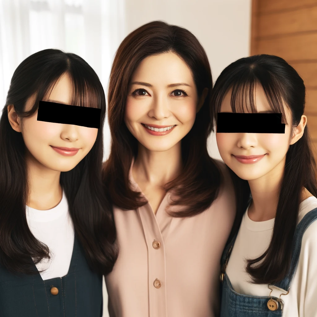 親子で写真に写る美人姉妹